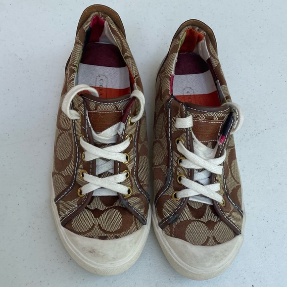 Rare Coach Barrett Sneakers Size 8 Q322 F0007/L07 Brown Tan Stripe - Picture 1 of 13